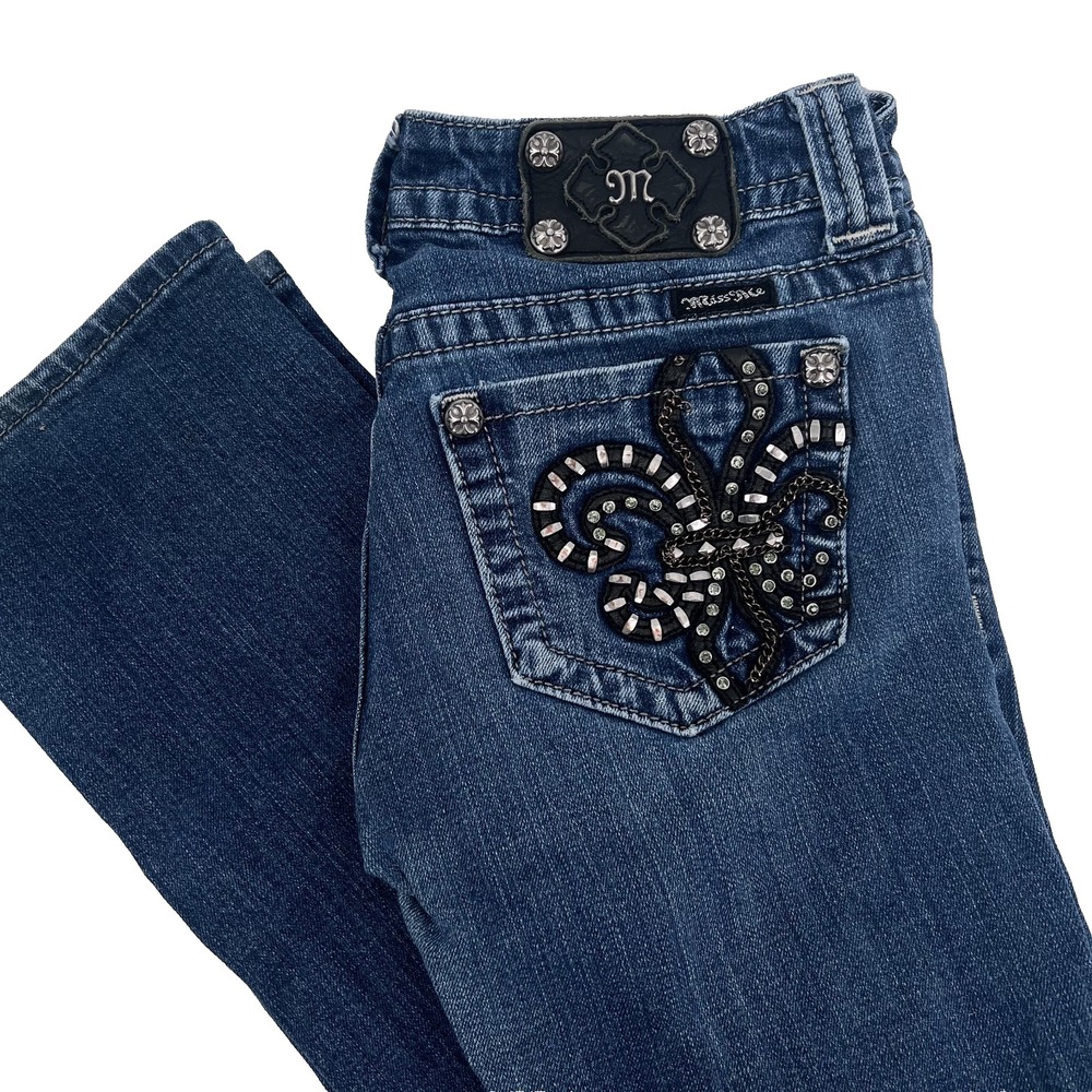 MISS ME Women's Sz 28x34 (30x33) Medium-Wash Low-Rise Straight-Leg Denim Jeans
